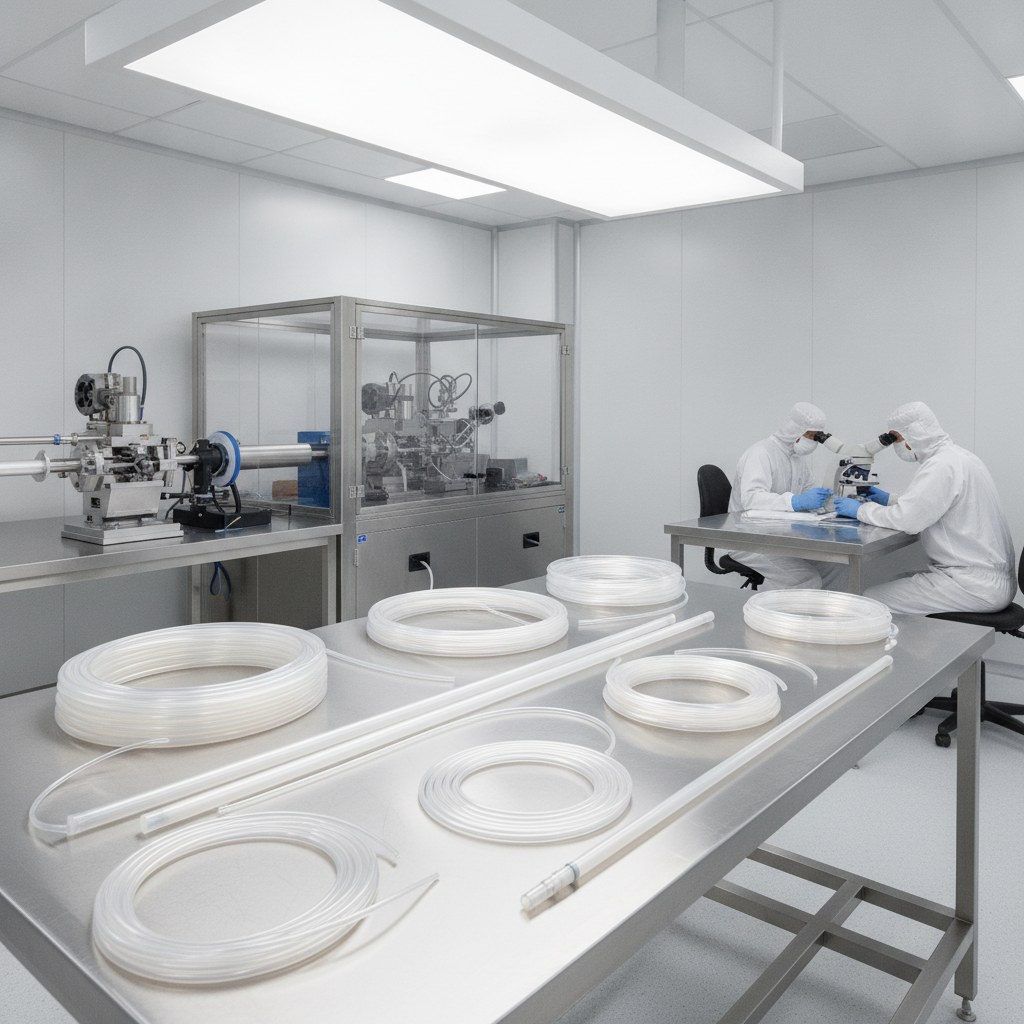 Custom PTFE tubing extrusion and coiled tubing prepared for engineering review