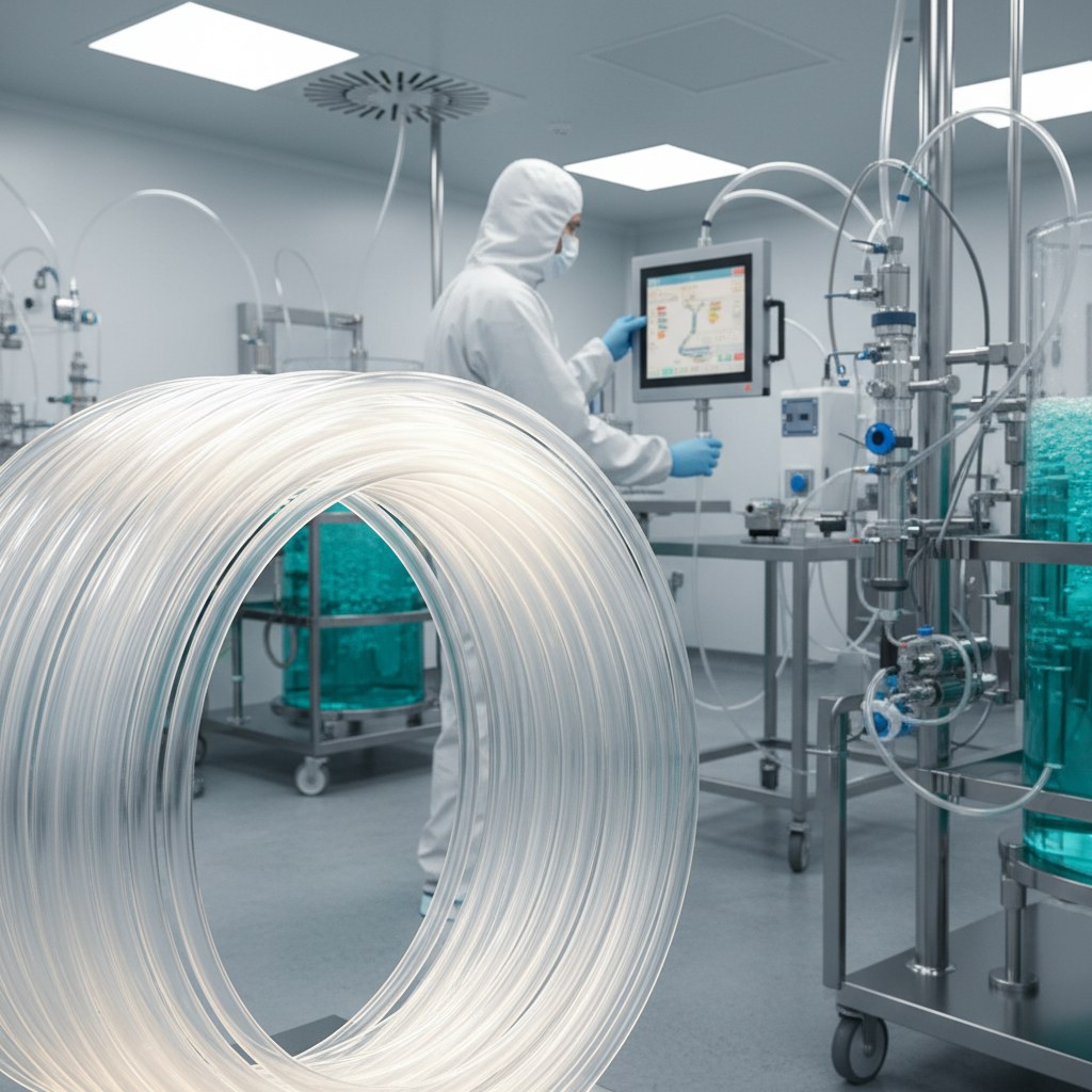 Photorealistic industrial website image for etfe tubing: Application, clean product or application scene, no text, no logo, no watermark