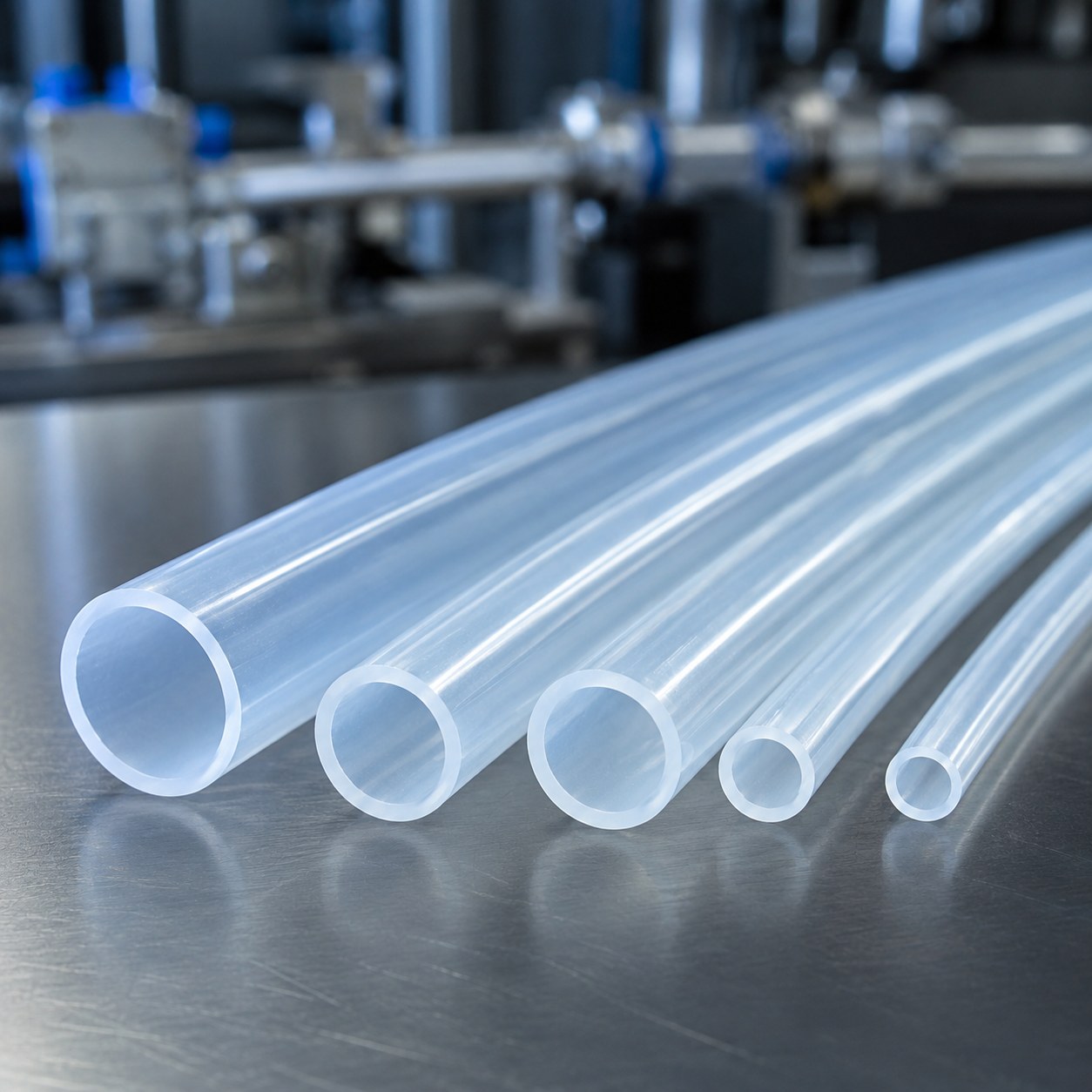 Photorealistic industrial website image for etfe tubing: Dimensions, clean product or application scene, no text, no logo, no watermark