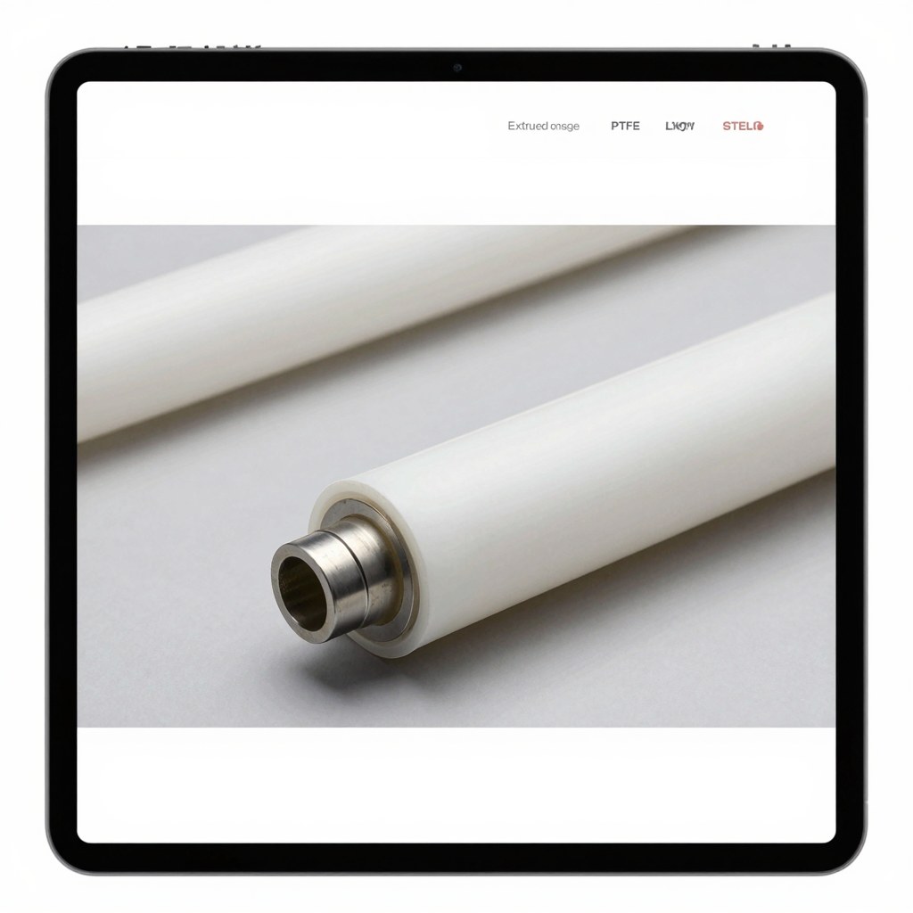 Photorealistic industrial website image for extruded PTFE tubing: chemical transfer line installation, no text, no logo, no watermark