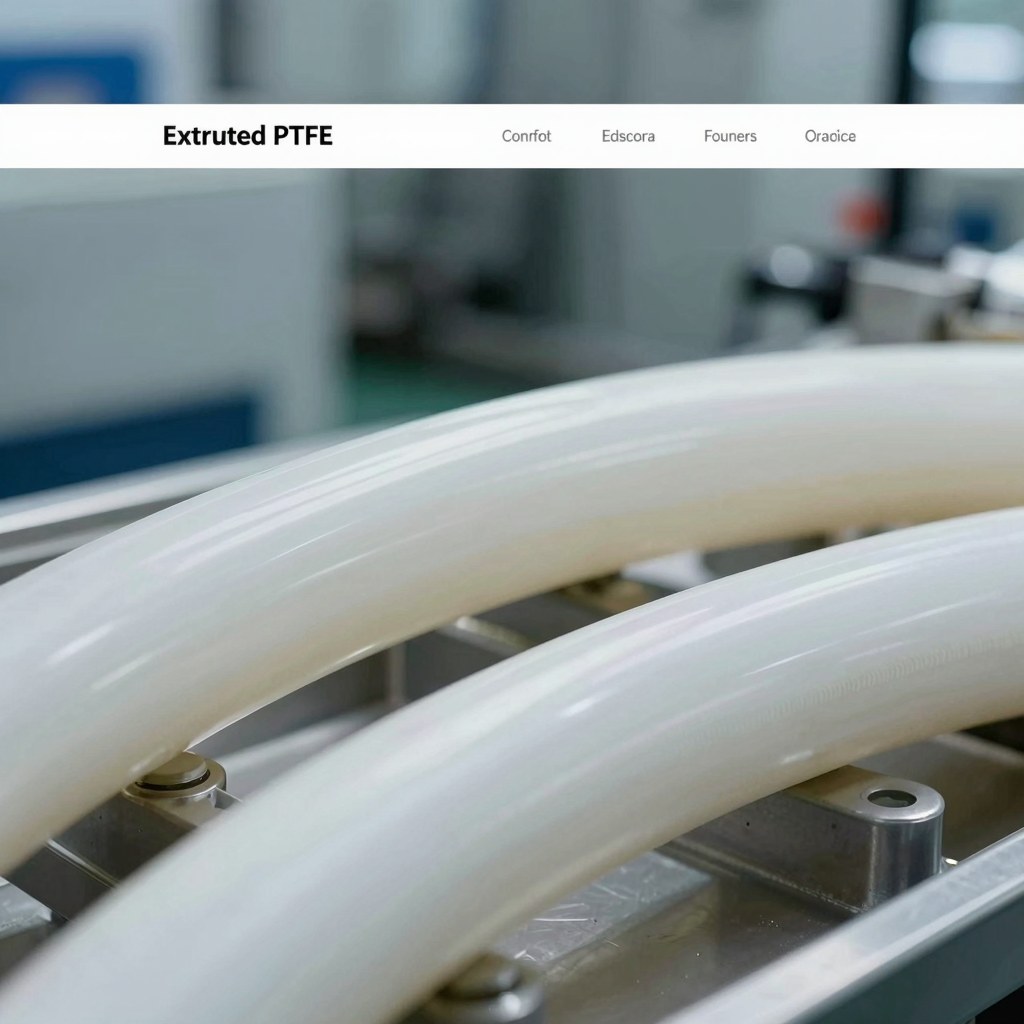 Photorealistic industrial website image for extruded PTFE tubing: instrumentation tubing routed in clean equipment, no text, no logo, no watermark