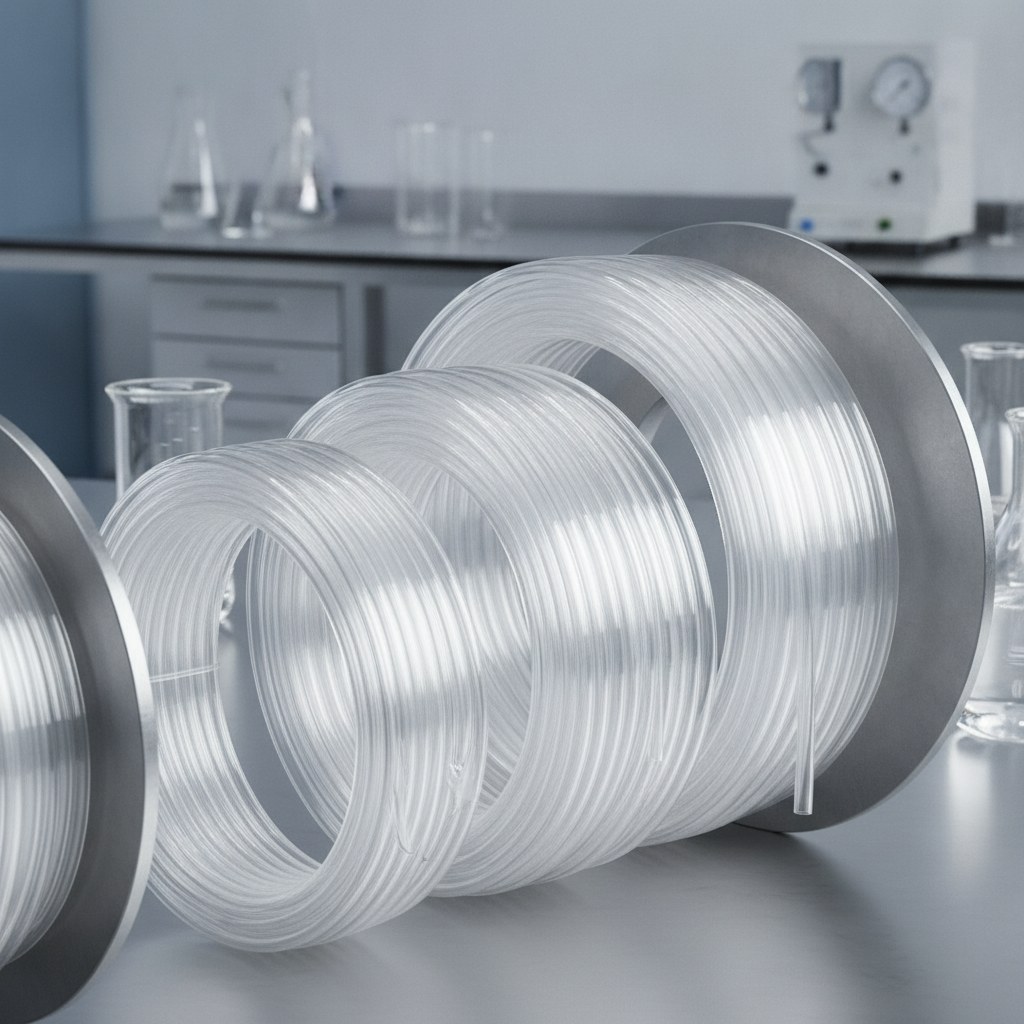 Clear FEP tubing coils for chemical, laboratory and OEM fluid systems