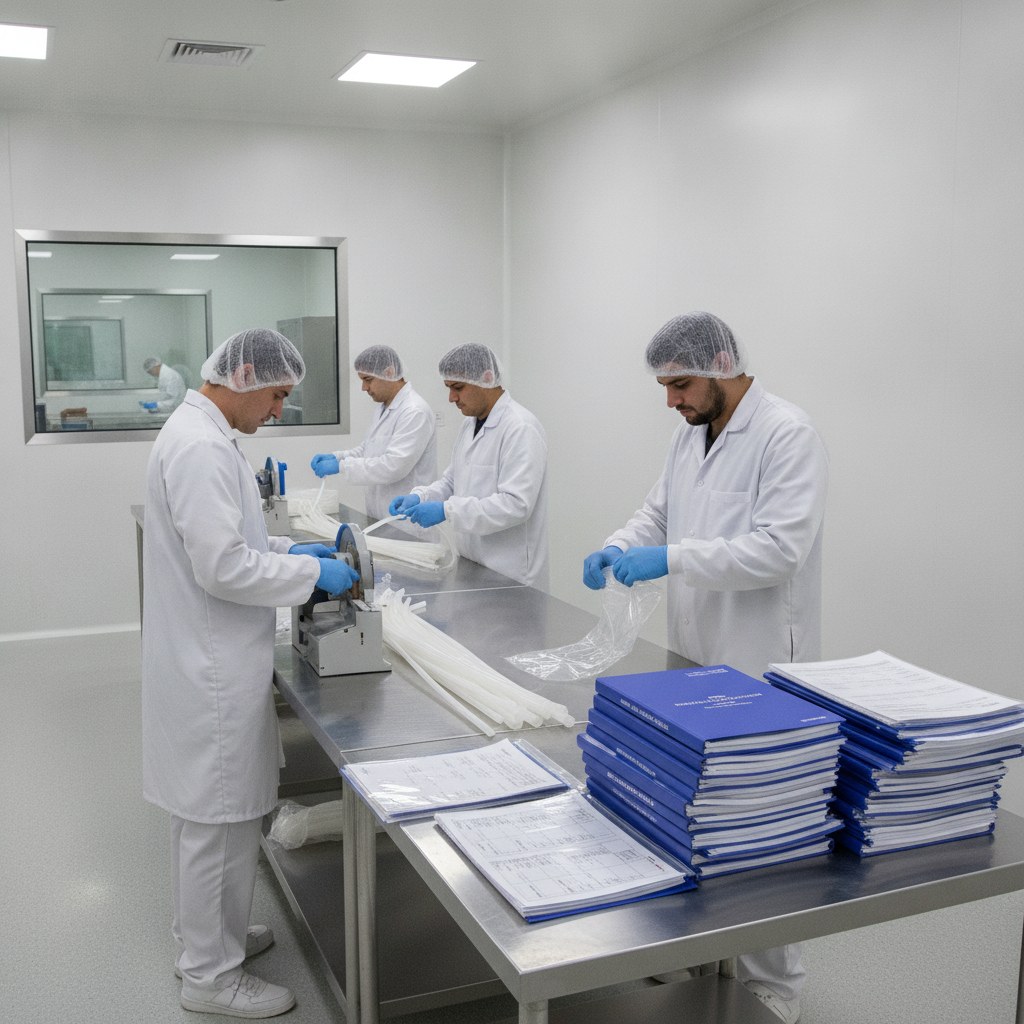 Real industrial website photography of packing and batch records for high temperature PTFE tubing orders, no text, no logos, no watermark