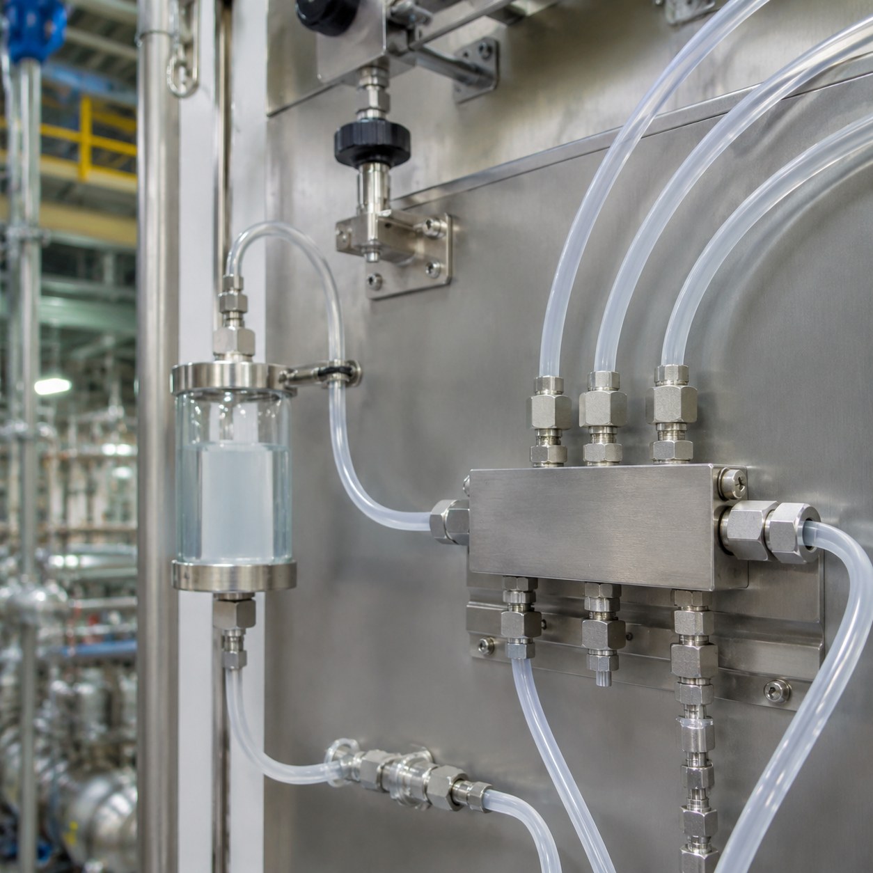 Photorealistic industrial website image for pfa tubing: Analytical and Sampling Lines, clean product or application scene, no text, no logo, no watermark