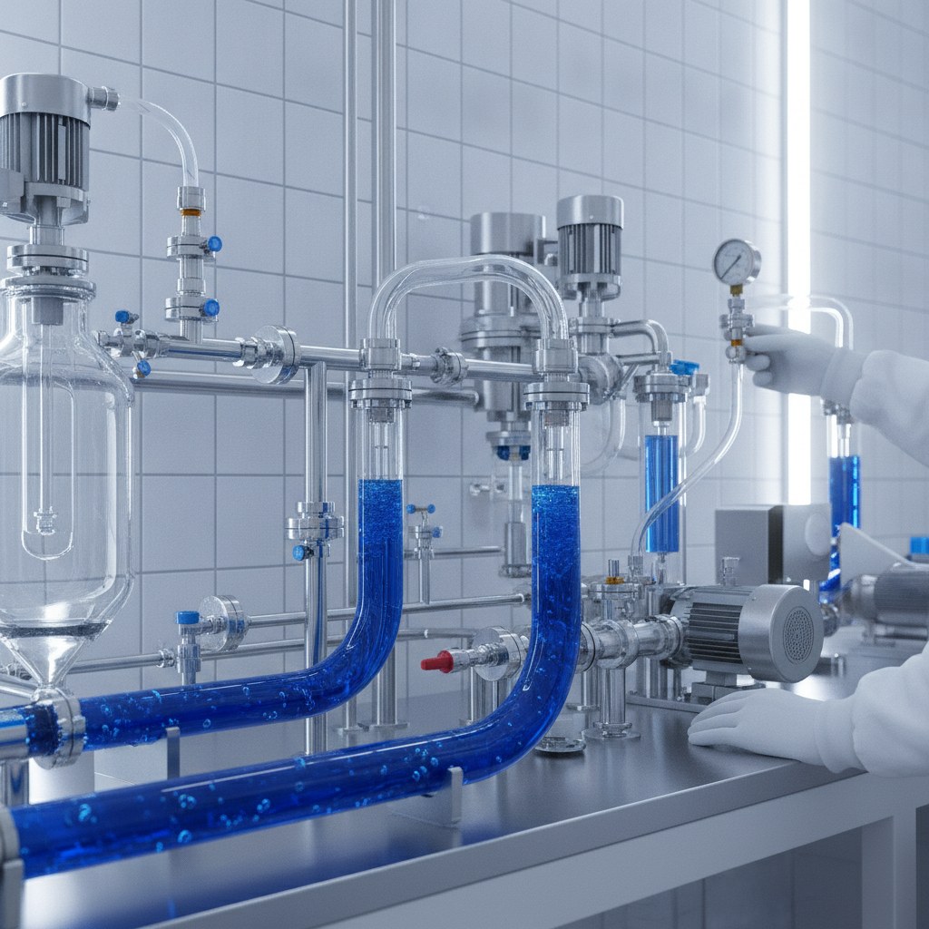 Photorealistic industrial website image for pfa tubing: Corrosive Fluid Handling, clean product or application scene, no text, no logo, no watermark