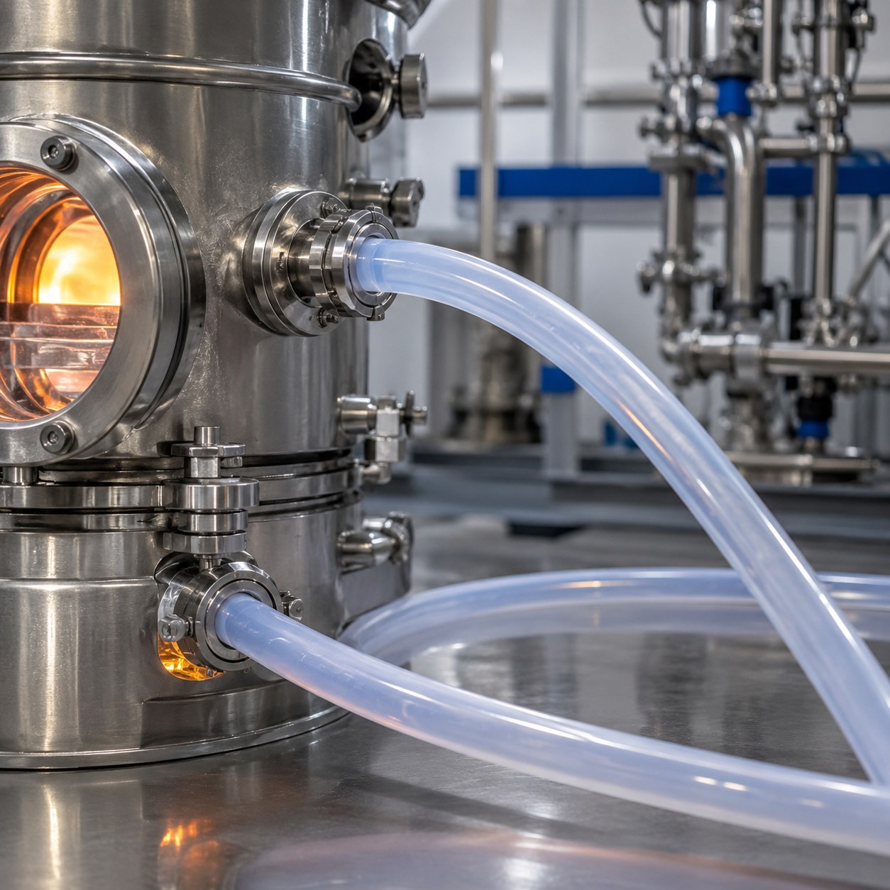 Photorealistic industrial website image for pfa tubing: Heat stability Elevated temperature operation, clean product or application scene, no text, no logo, no watermark