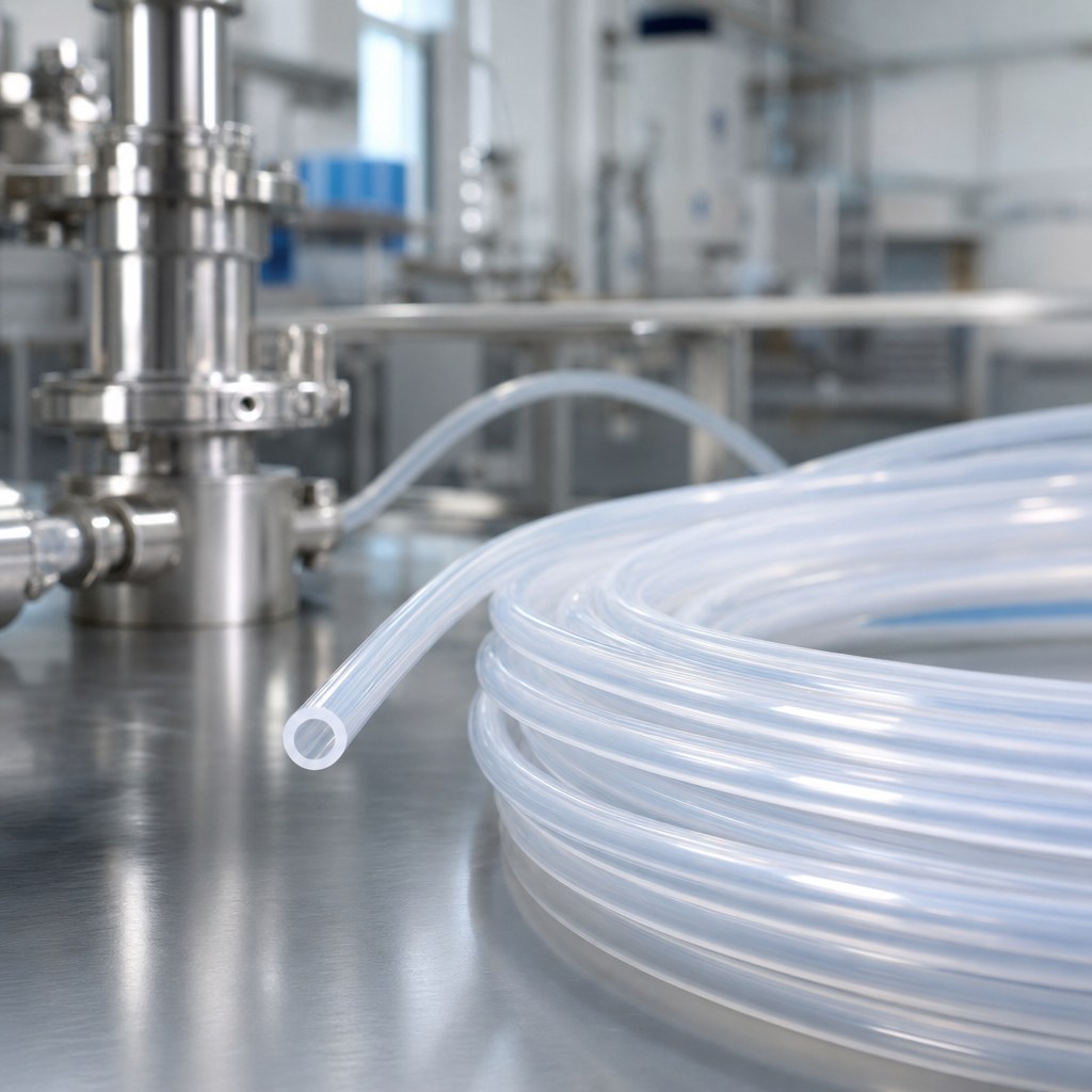 Photorealistic industrial website image for pfa tubing: Smooth Bore PFA Tubing, clean product or application scene, no text, no logo, no watermark