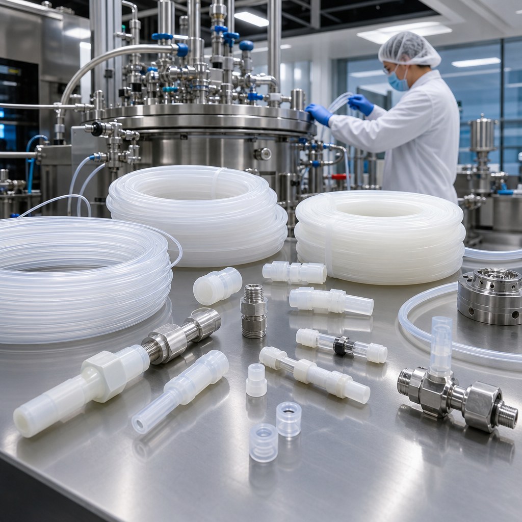 Photorealistic industrial website image for pfa tubing: Supply and support, clean product or application scene, no text, no logo, no watermark