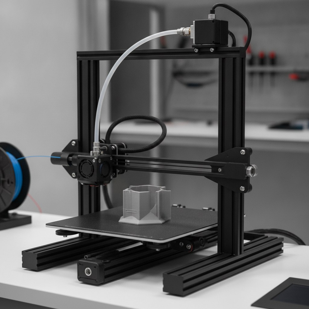PTFE Bowden tube guiding filament from the extruder to an FDM 3D printer hotend