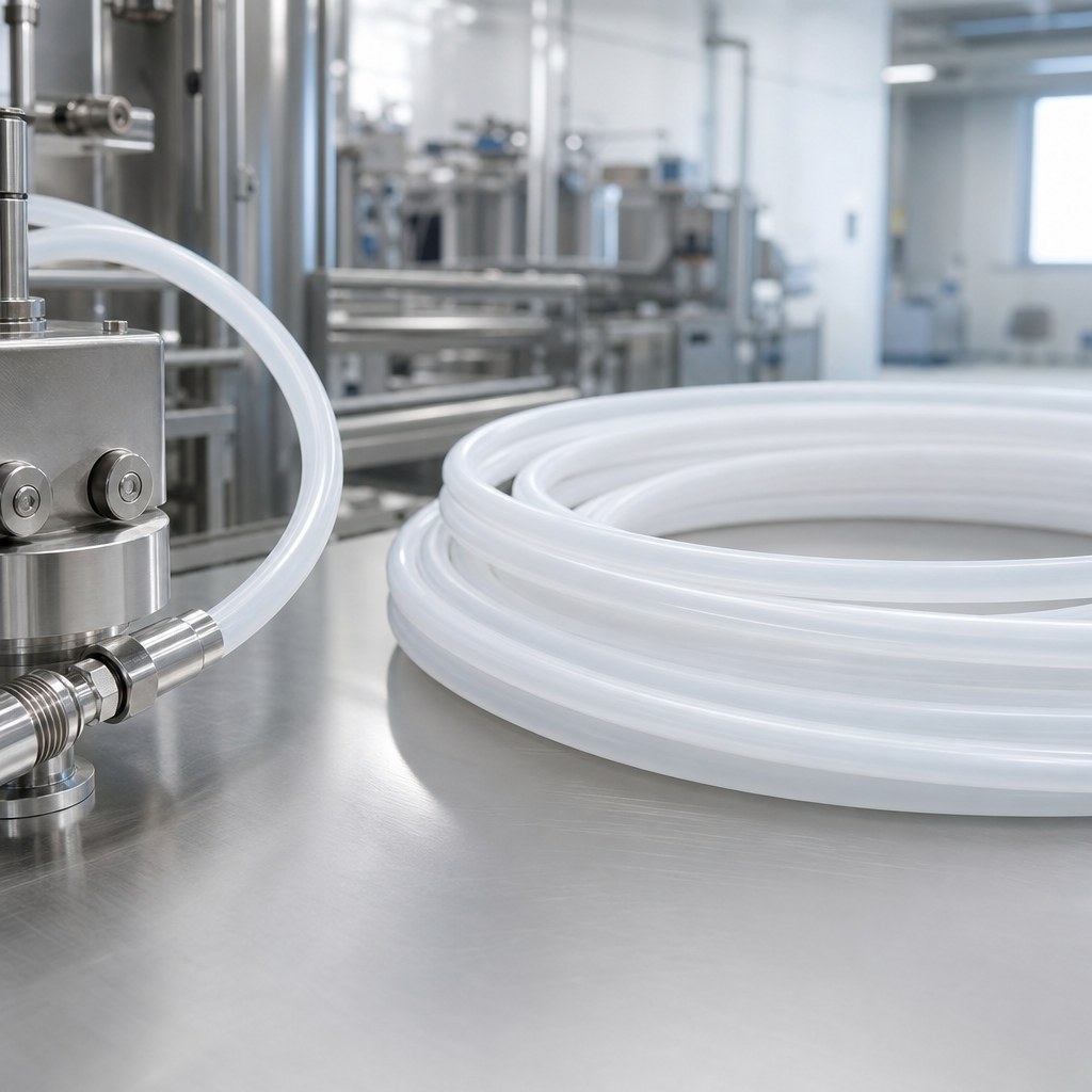 Photorealistic industrial website image for ptfe tubing: Dimensions, clean product or application scene, no text, no logo, no watermark