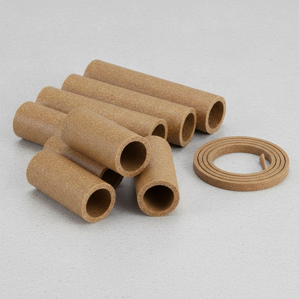 Bronze filled PTFE tubing with brown polymer compound texture and visible bores