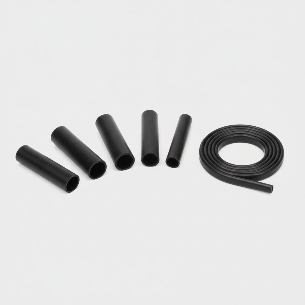 Black carbon filled PTFE tubing in hollow cut pieces and coiled format