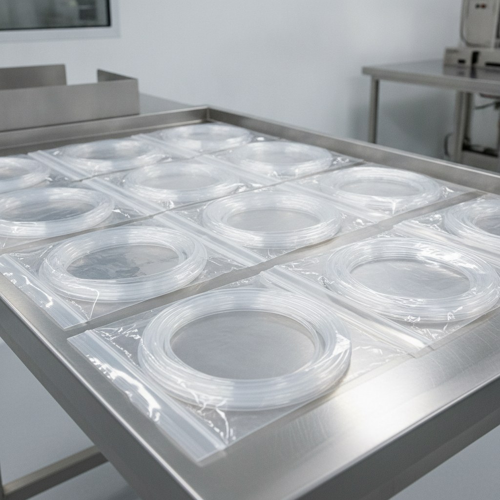 Clean-packed PFA tubing prepared for chemical delivery systems