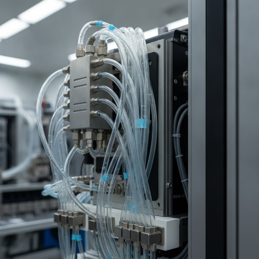 Semiconductor PFA tubing routed inside process equipment