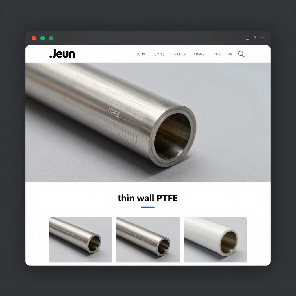 Photorealistic industrial website image for thin wall PTFE tubing: inspection of thin wall PTFE tube dimensions, no text, no logo, no watermark