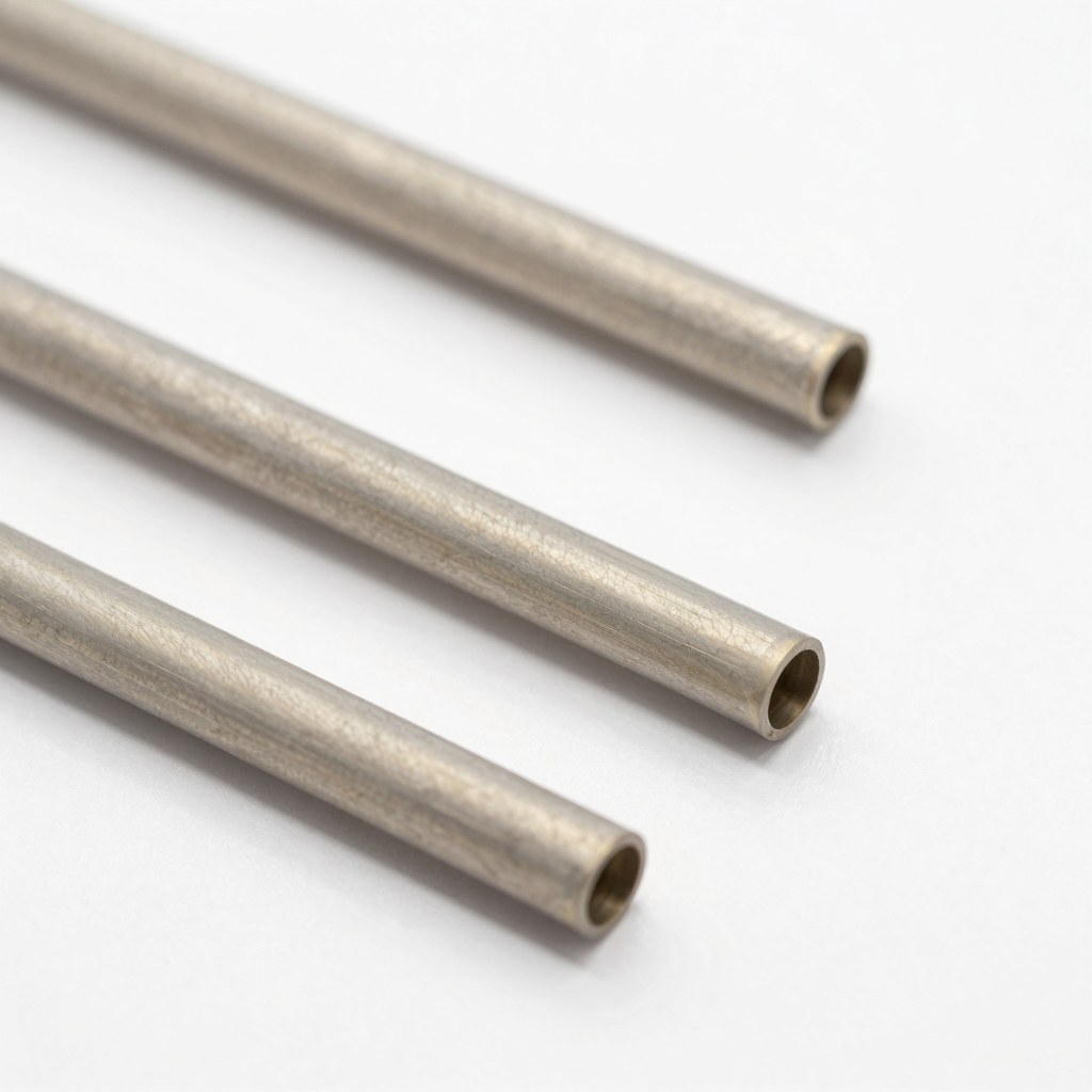 Photorealistic industrial website image for thin wall PTFE tubing: small ID thin wall PTFE tube samples, no text, no logo, no watermark